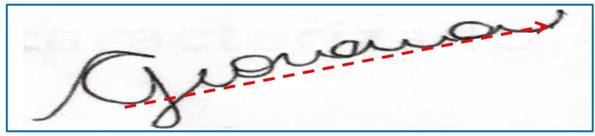 Assinatura manuscrita com linha vermelha tracejada indicando alinhamento ascendente