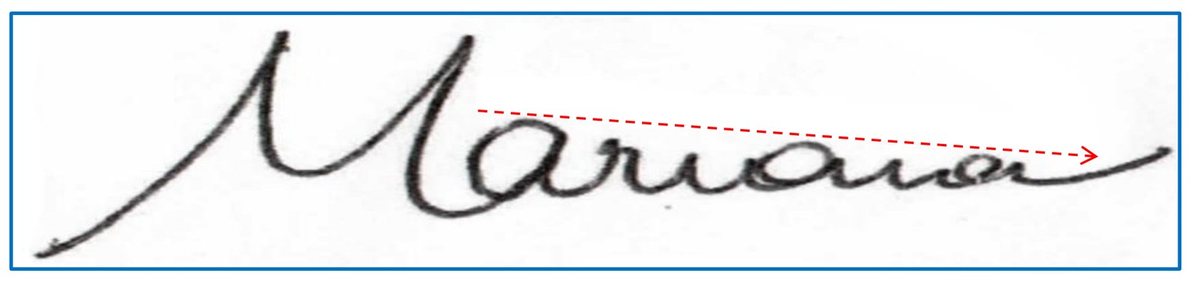 Assinatura cujas letras diminuem progressivamente de tamanho